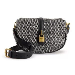 Rosetti Shelby Saddle Bag with Adjustable Strap & Zip Closure, Black/White Twill